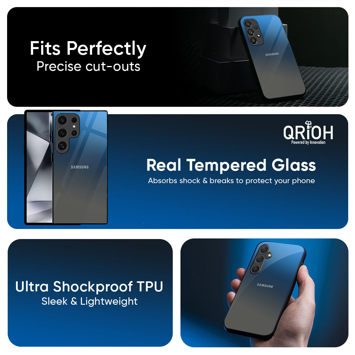 Blue Grey Ombre Glass Case for Samsung Galaxy M56 5G