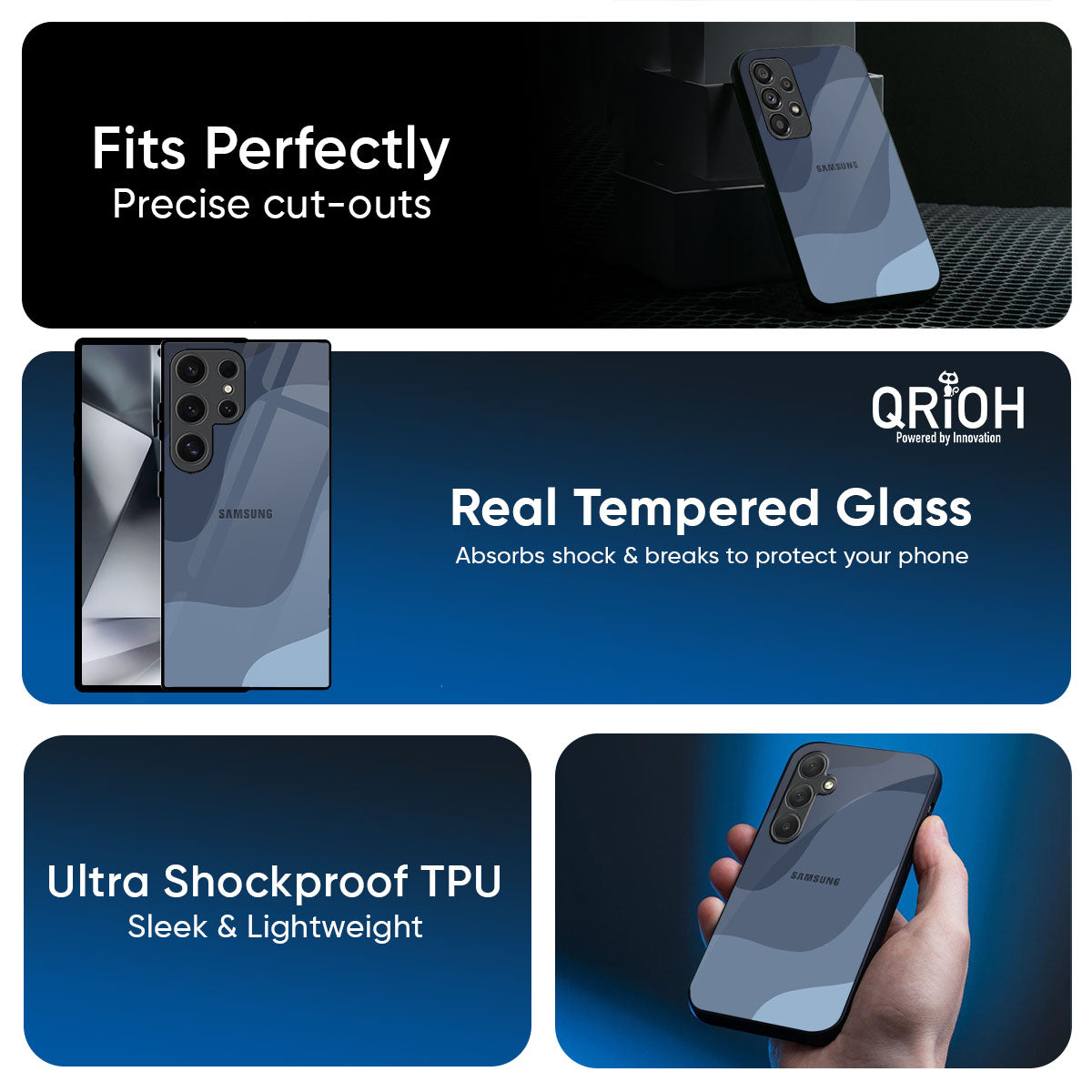 Navy Blue Ombre Glass Case for Samsung Galaxy A57 5G