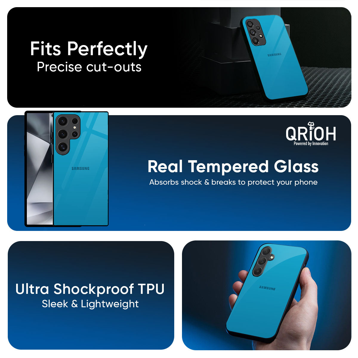 Blue Aqua Glass Case for Samsung Galaxy M56 5G