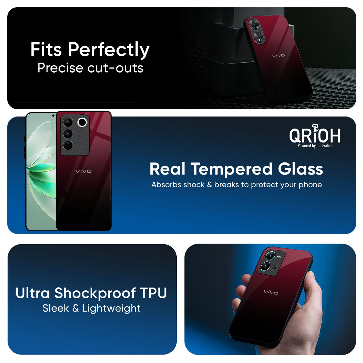 Wine Red Glass Case For Vivo V60 5G