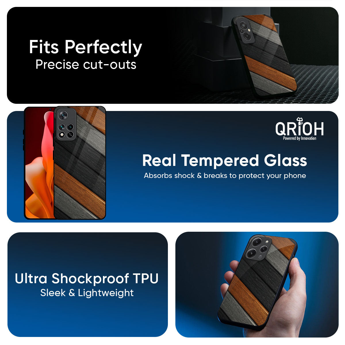 Tri Color Wood Glass Case for Redmi 15 5G