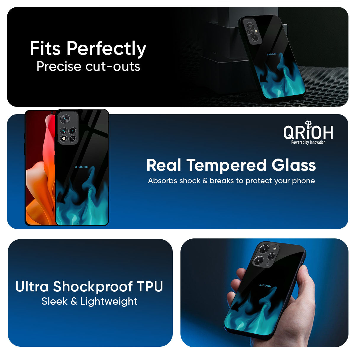 Teal Flames Glass Case for Redmi Note 15 Pro 5G