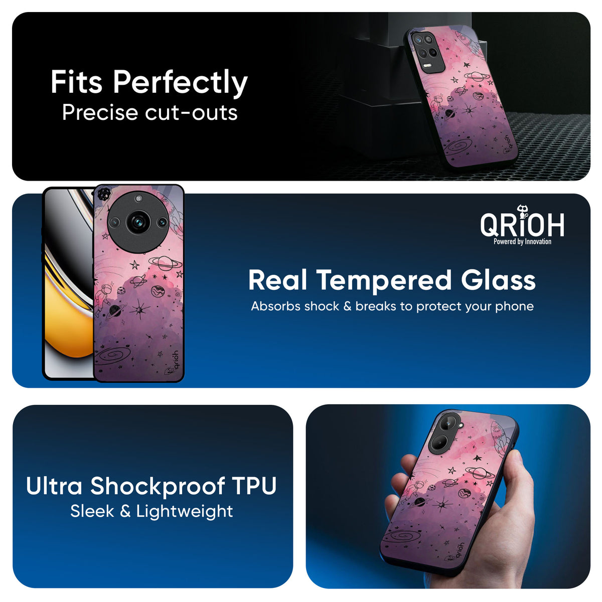Space Doodles Glass Case for Realme 13 Plus 5G