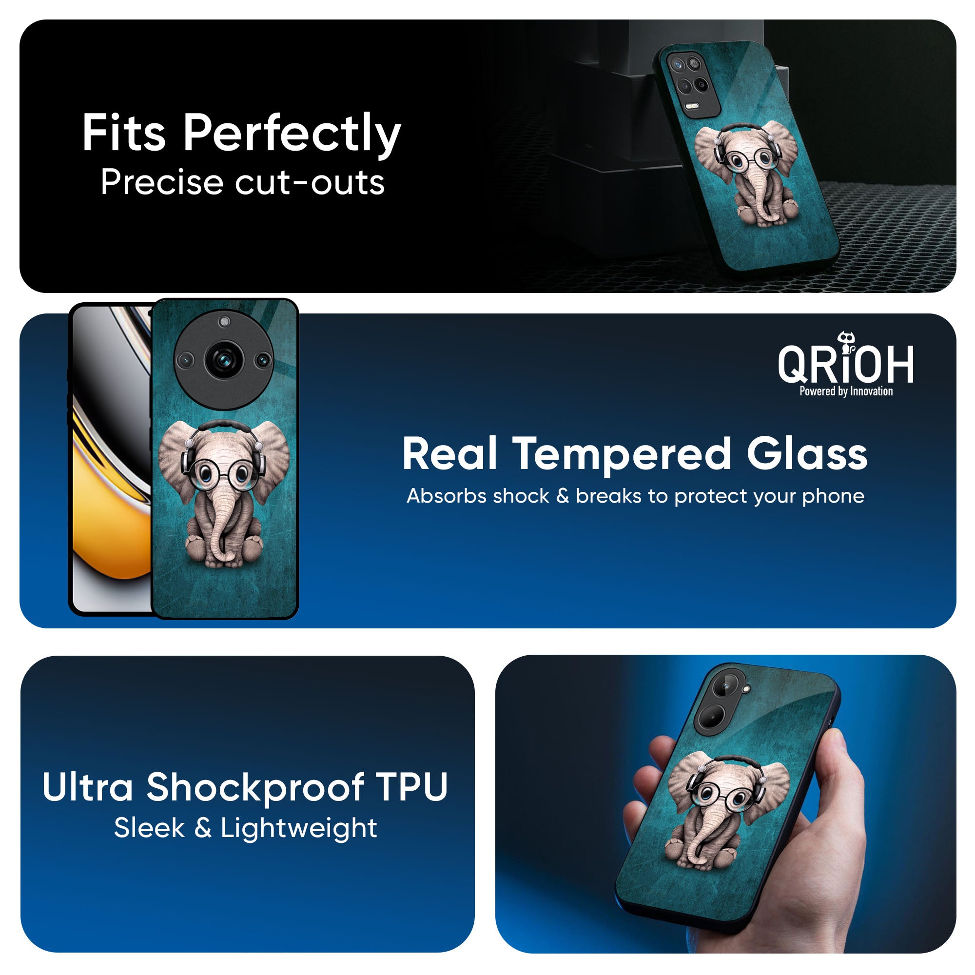 Adorable Baby Elephant Glass Case For Realme GT7 Pro