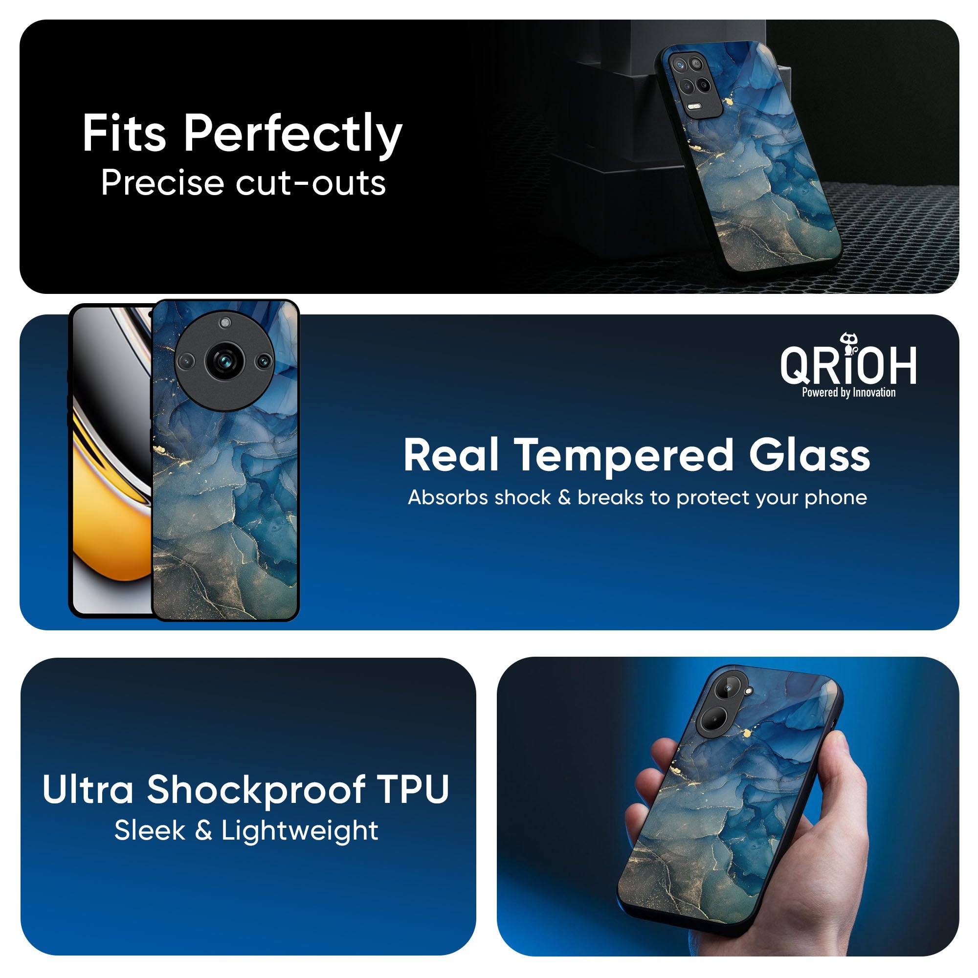 Blue Cool Marble Glass Case for Realme 13 Pro Plus 5G