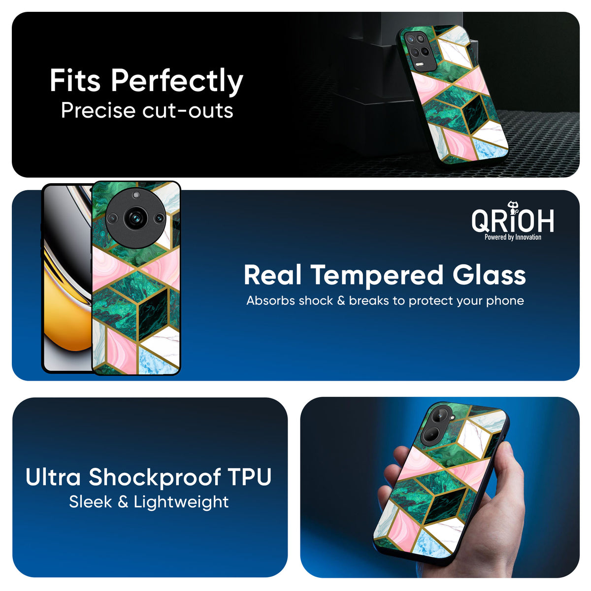 Seamless Green Marble Glass Case for Realme 13 5G