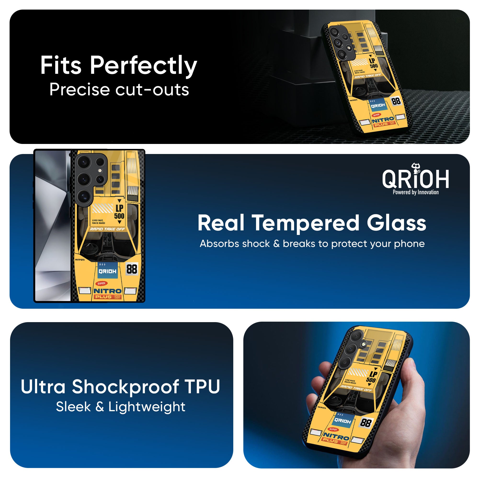 Yellow Racing Car Glass Case for Samsung Galaxy F41