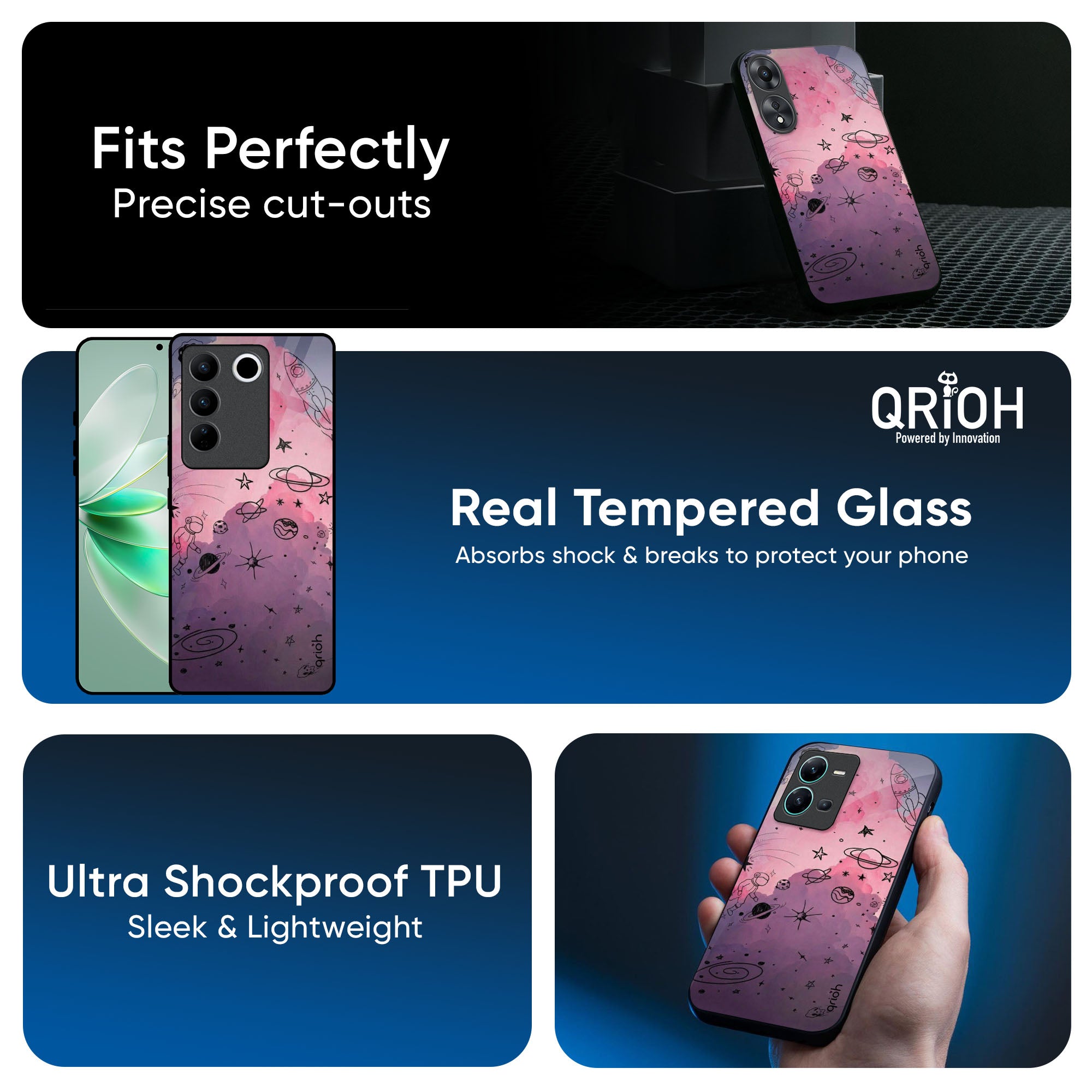 Space Doodles Glass Case for IQOO Z9s Pro 5G