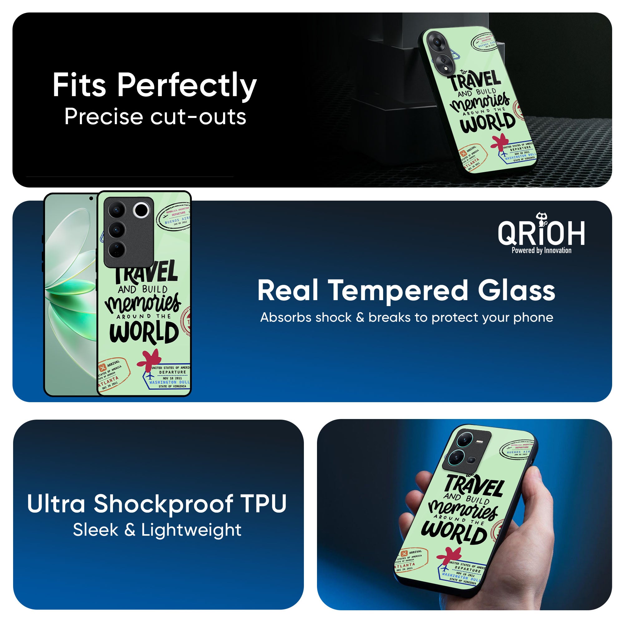 Travel Stamps Glass Case for IQOO Z9s Pro 5G