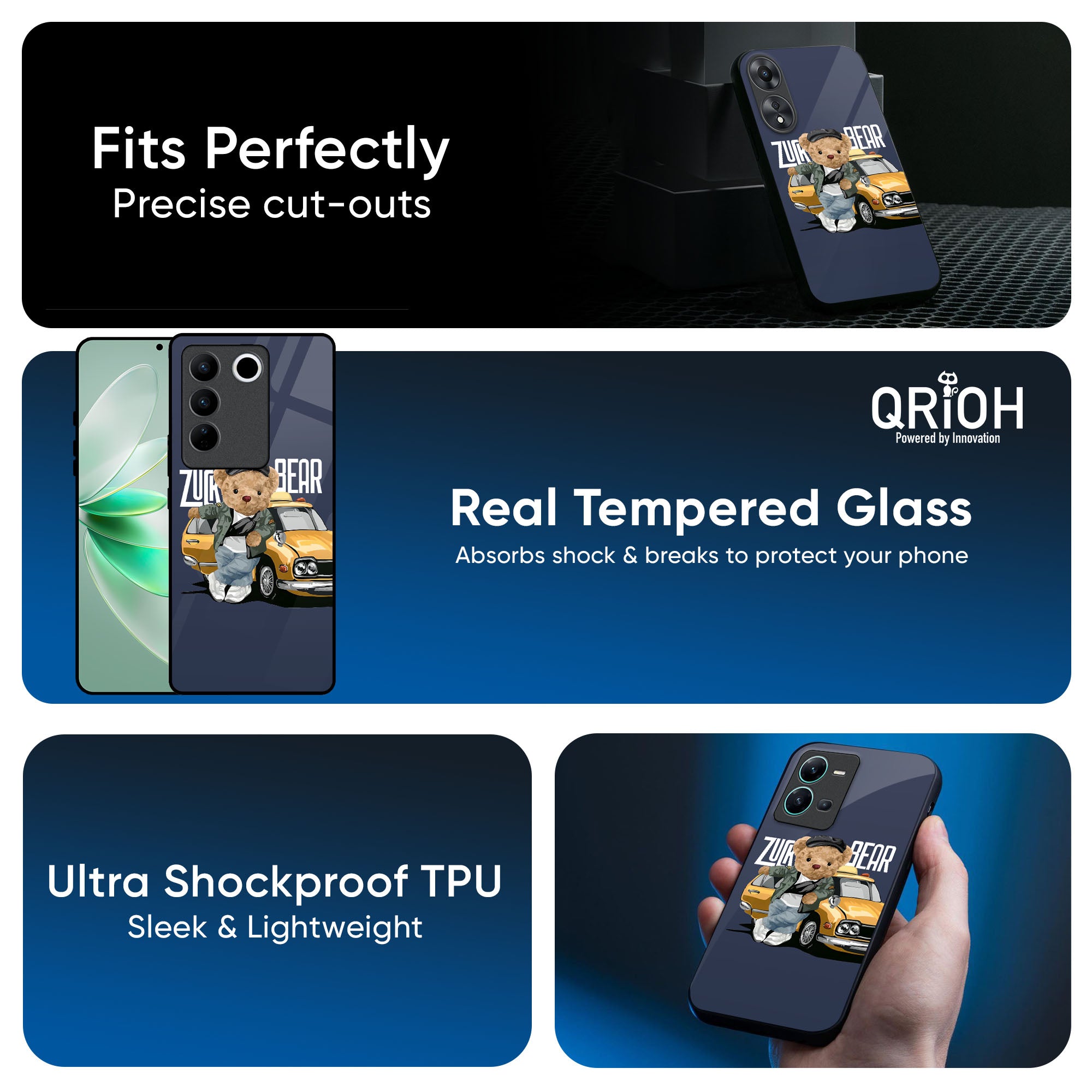 Adventurous Bear Glass Case for Vivo Y100 5G