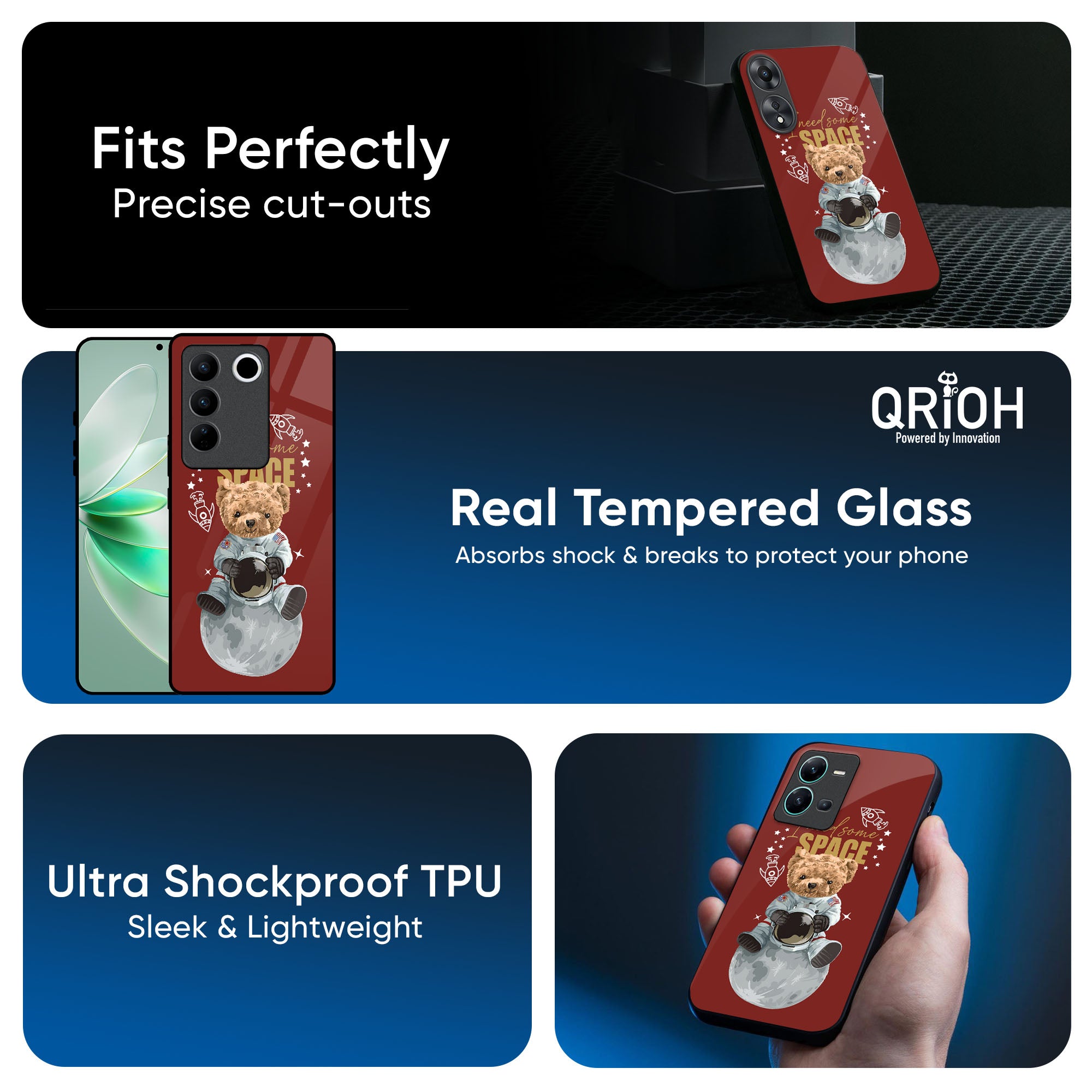 Astronaut Bear Glass Case for Vivo X50 Pro
