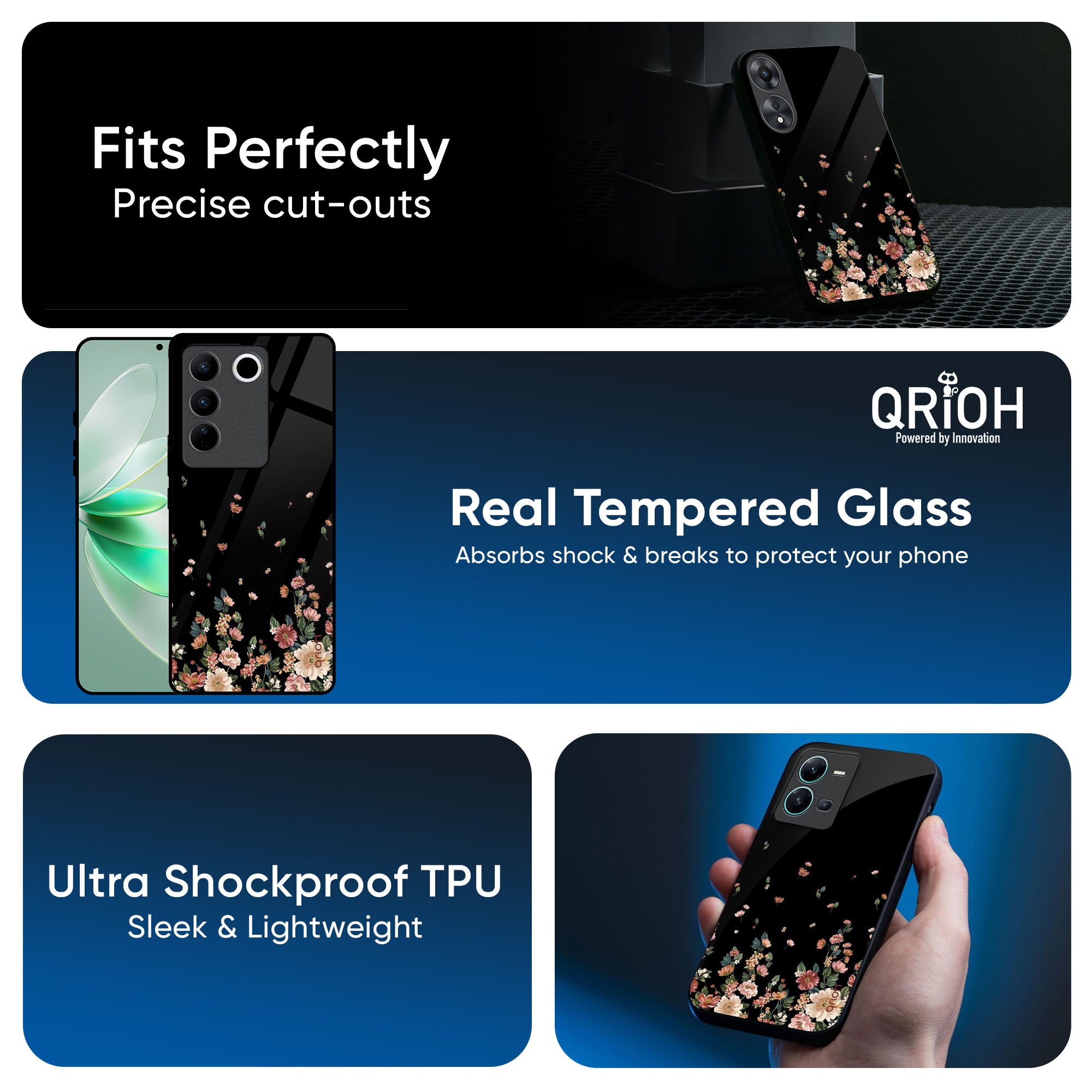 Floating Floral Print Glass Case for IQOO Z9s Pro 5G