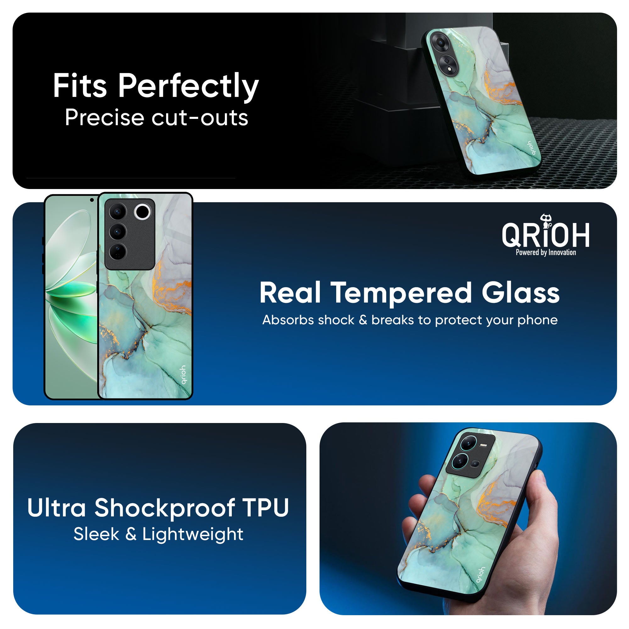 Green Marble Glass Case for IQOO Z9s Pro 5G