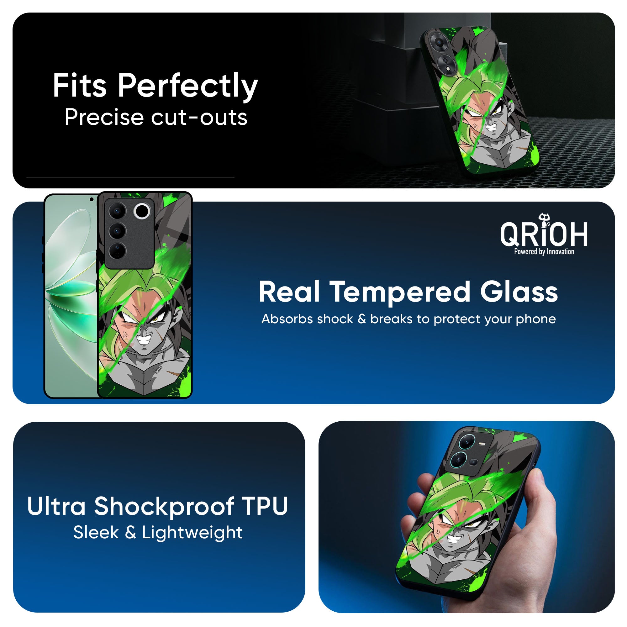Anime Green Splash Glass Case for IQOO Z9s Pro 5G
