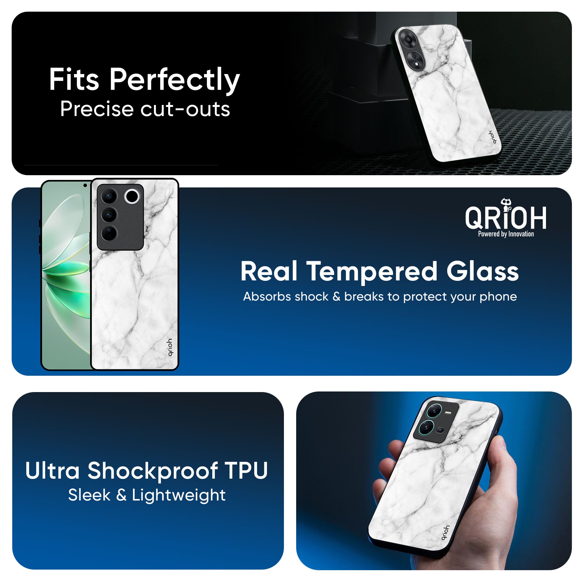 Modern White Marble Glass Case for IQOO Z9s Pro 5G