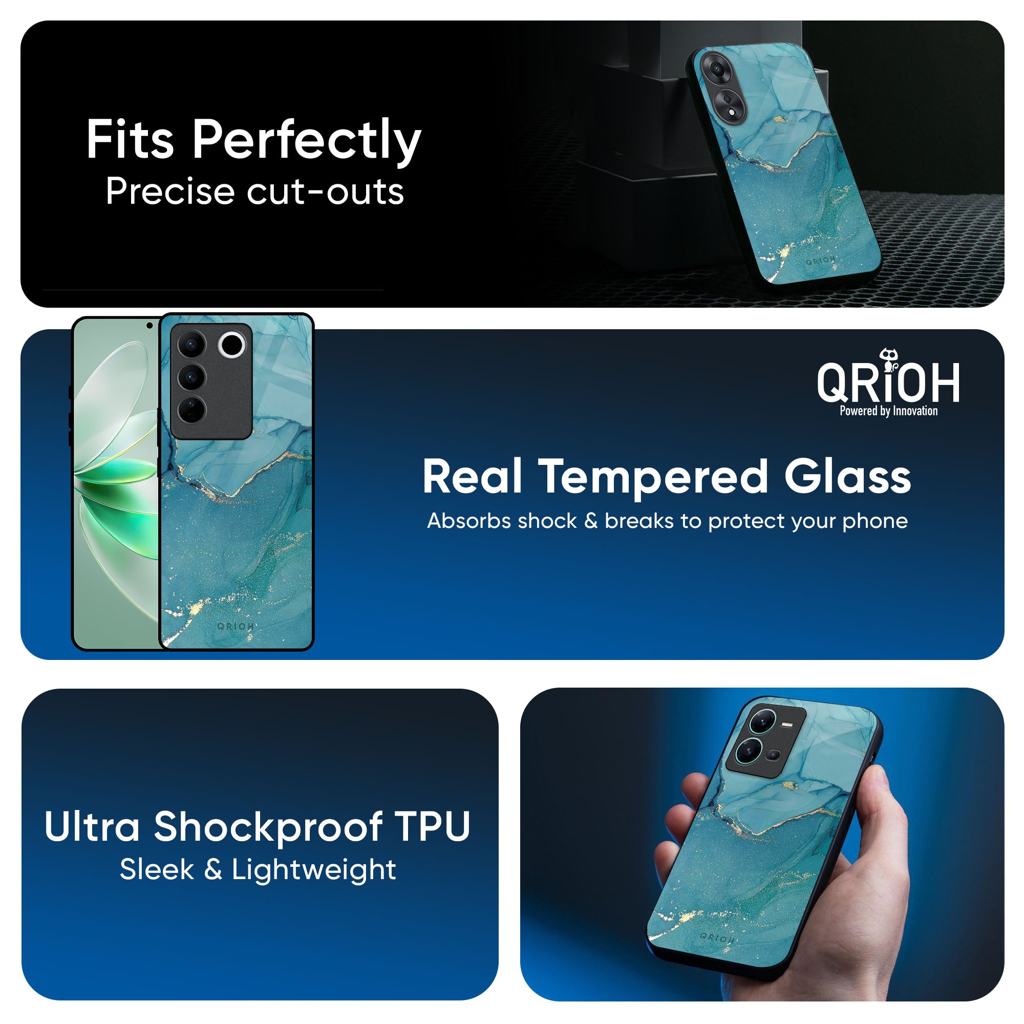 Blue Golden Glitter Glass Case for IQOO 13 5G