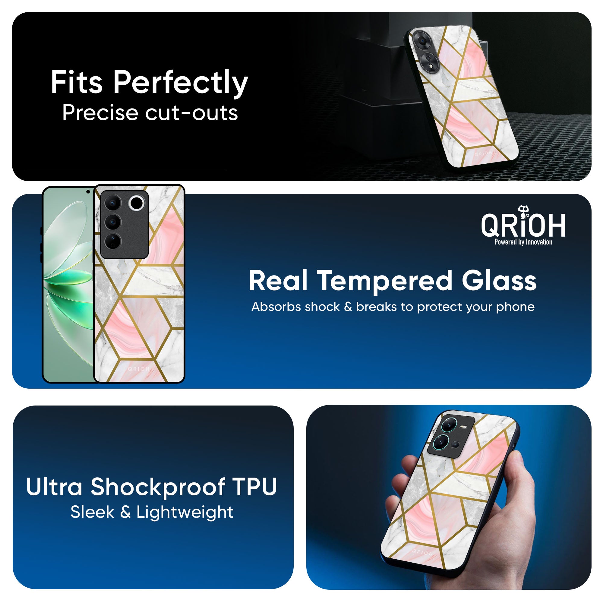 Geometrical Marble Glass Case for IQOO Z9s Pro 5G