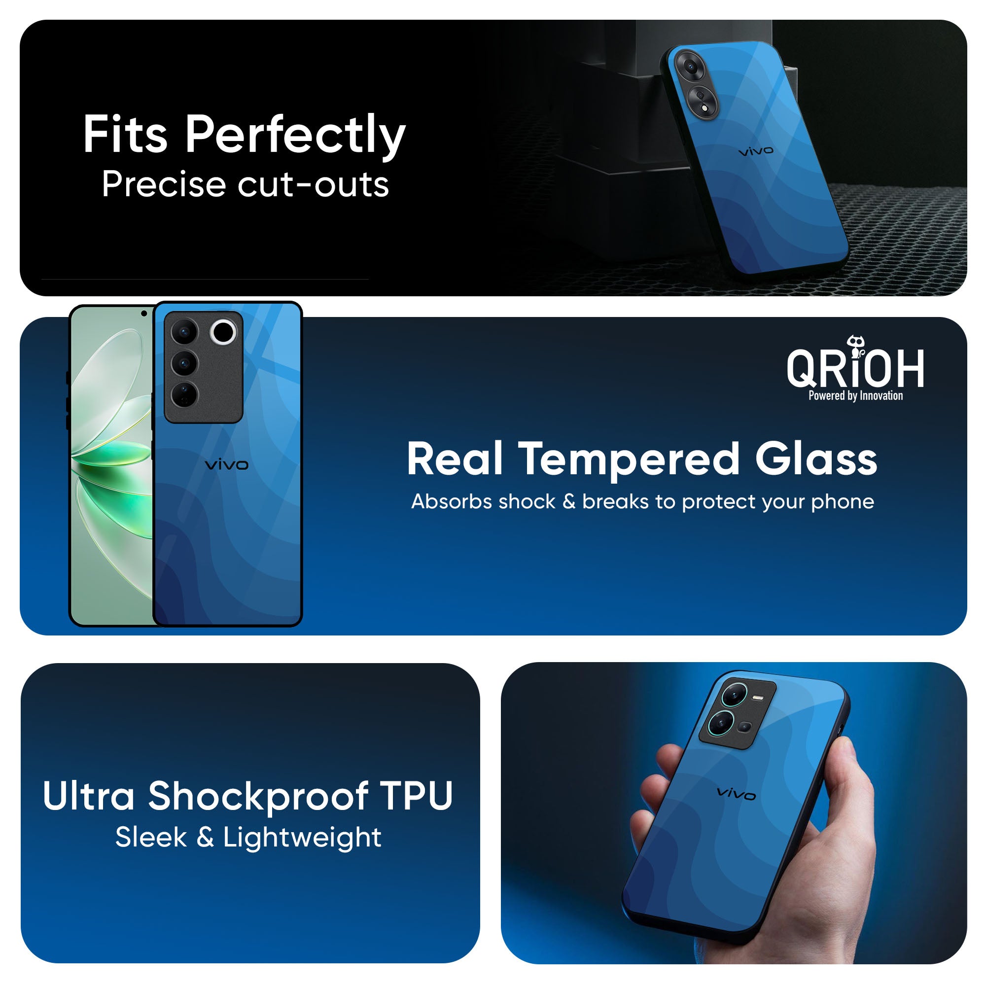 Blue Wave Abstract Glass Case for IQOO Z9s Pro 5G