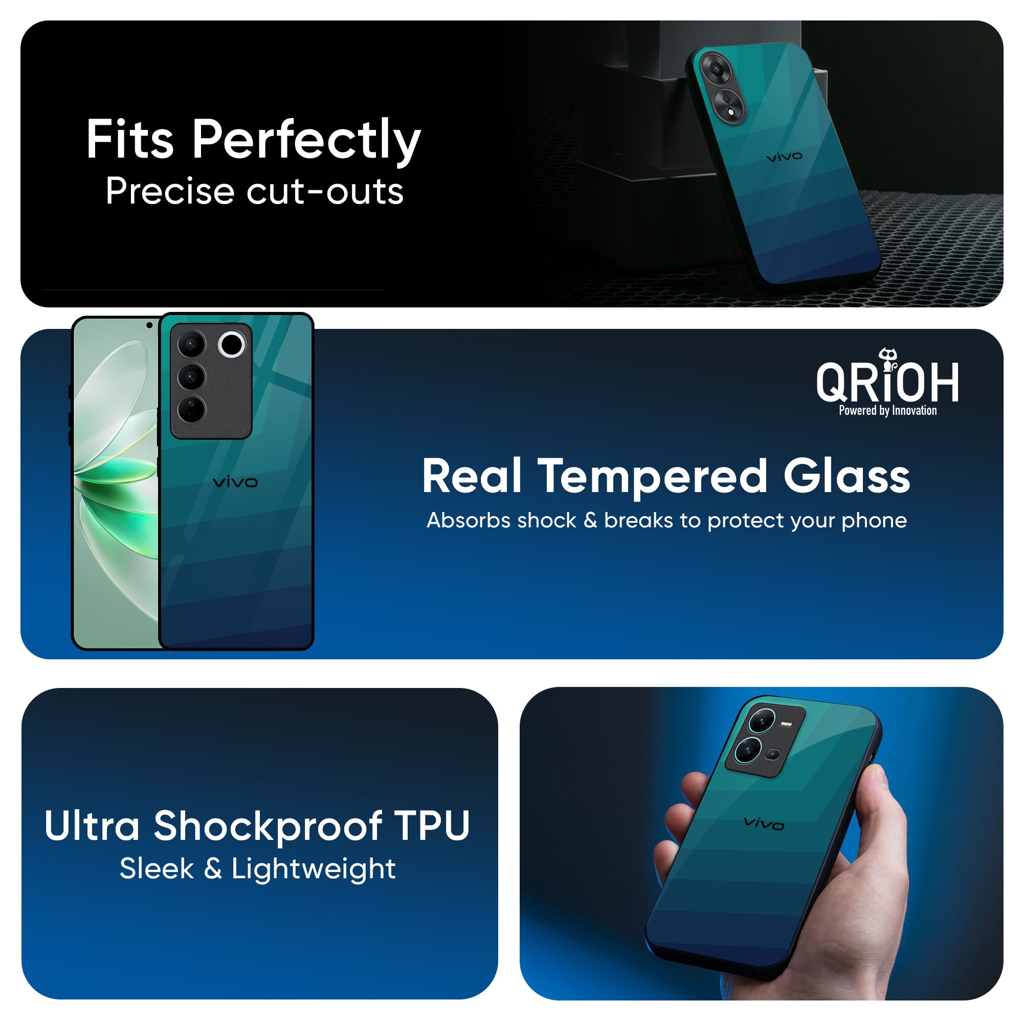 Green Triangle Pattern Glass Case for Vivo Y300 5G
