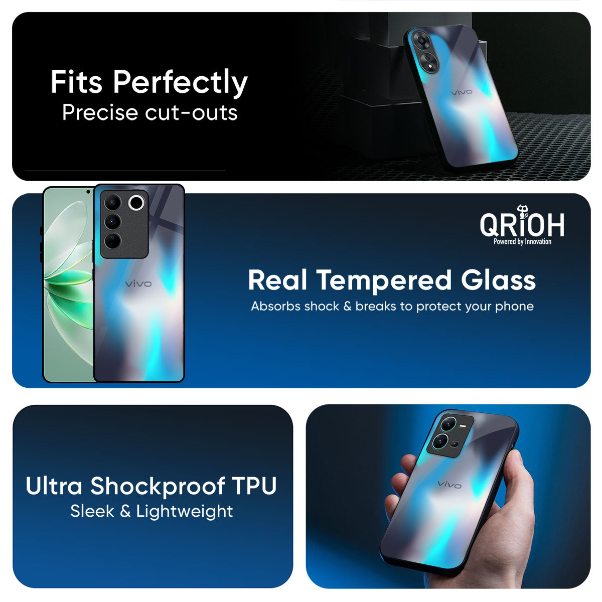Blue Swan Shadow Glass Case for Vivo Y300 5G