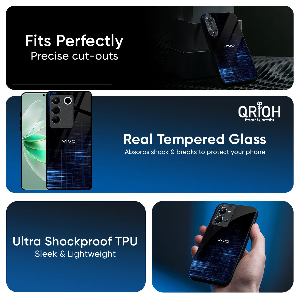 Blue Scratch Glass Case for IQOO Z9s Pro 5G