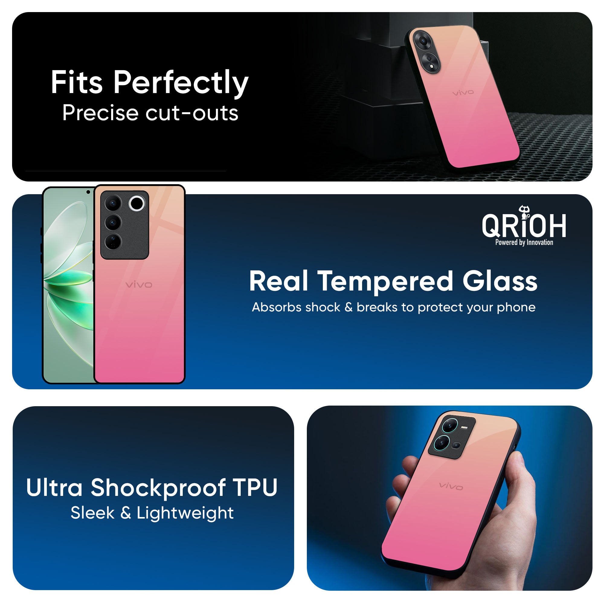 Pastel Pink Gradient Glass Case For IQOO Z9s Pro 5G