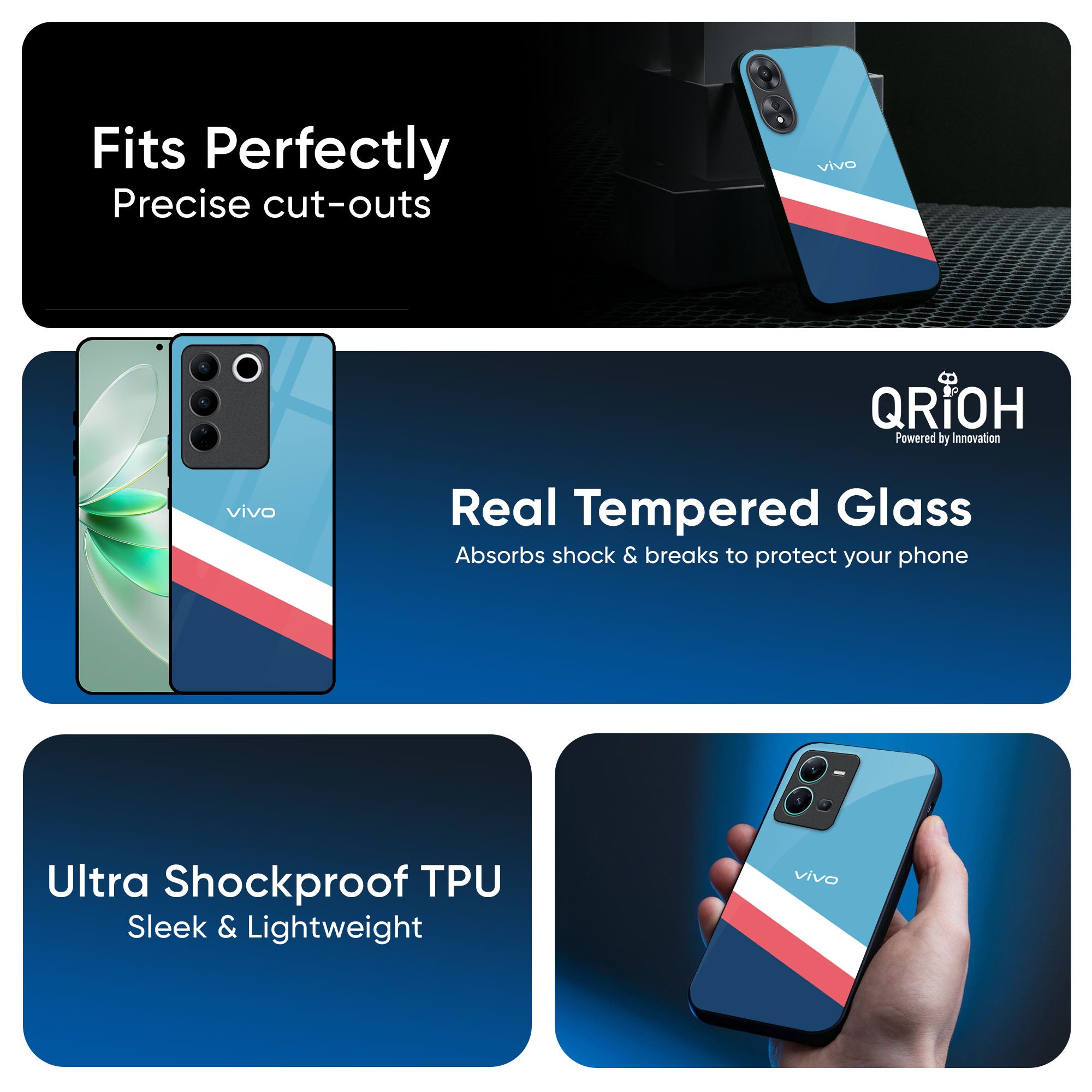 Pink & White Stripes Glass Case For IQOO Z9s Pro 5G