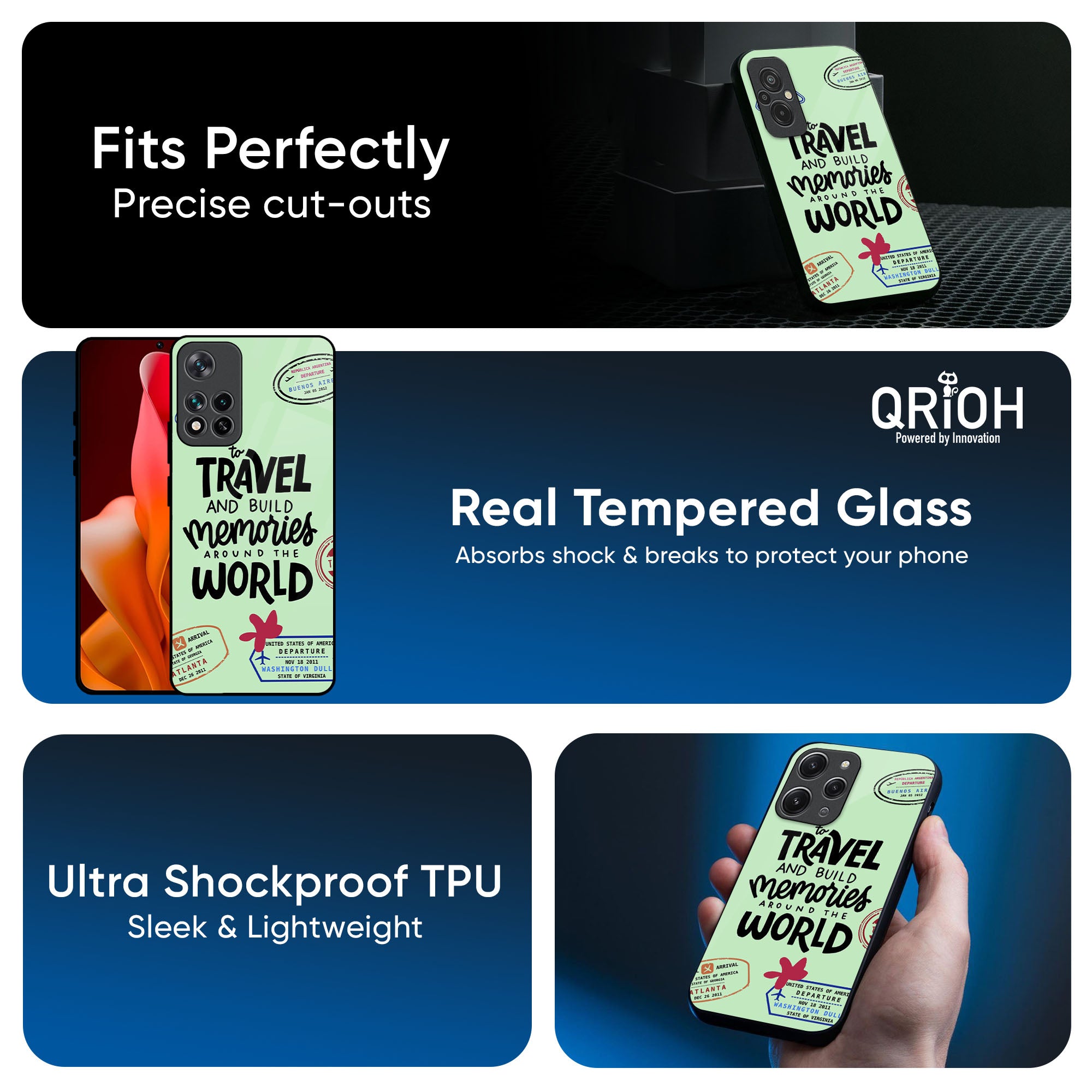 Travel Stamps Glass Case for Redmi Note 14 5G