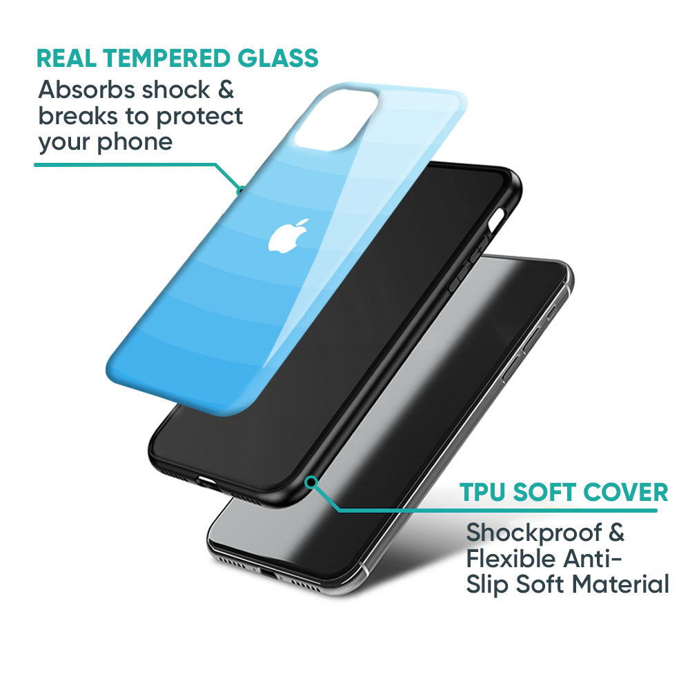 Wavy Blue Pattern Glass Case for iPhone 16 Pro Max
