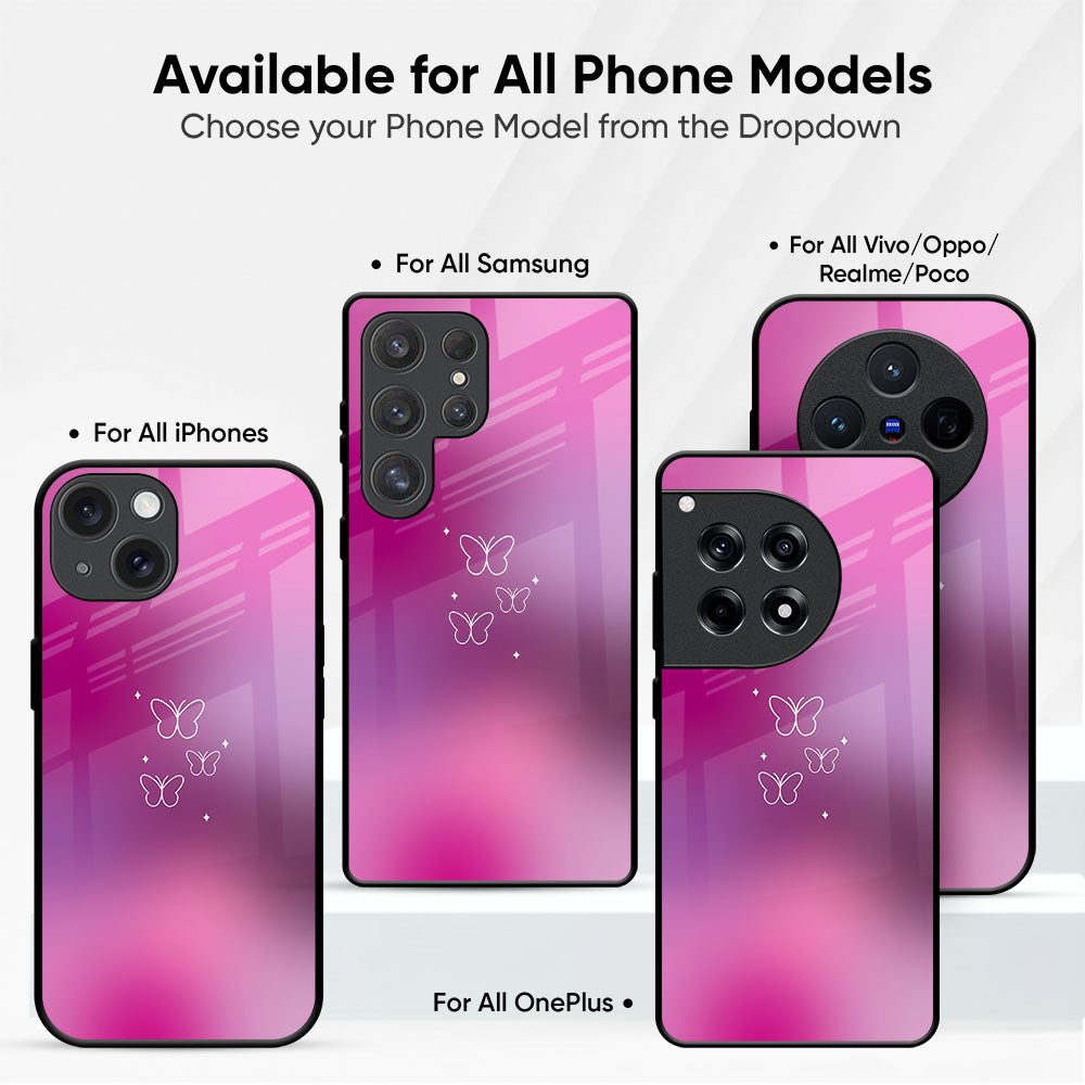 Pink & Purple Butterfly Glass Case