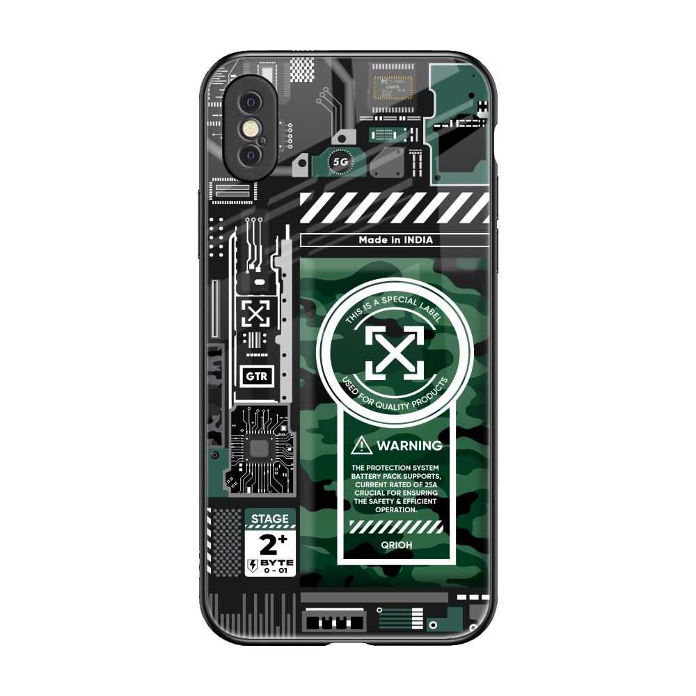 Green Camo Circuit iPhone XS Glass Back Cover Online
