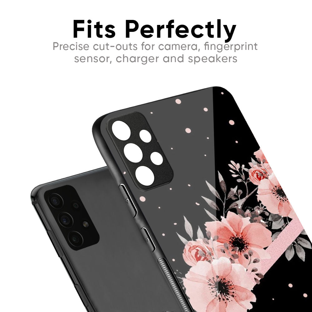 Floral Black Band Glass Case For Samsung Galaxy M56 5G