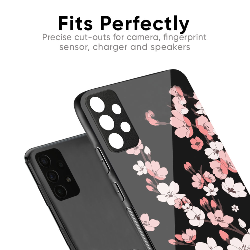 Black Cherry Blossom Glass Case for Samsung Galaxy M56 5G
