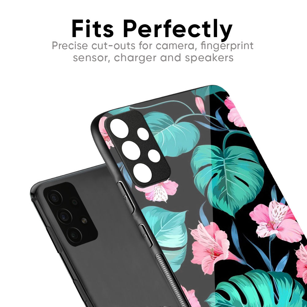 Tropical Leaves & Pink Flowers Glass Case for Samsung Galaxy M56 5G