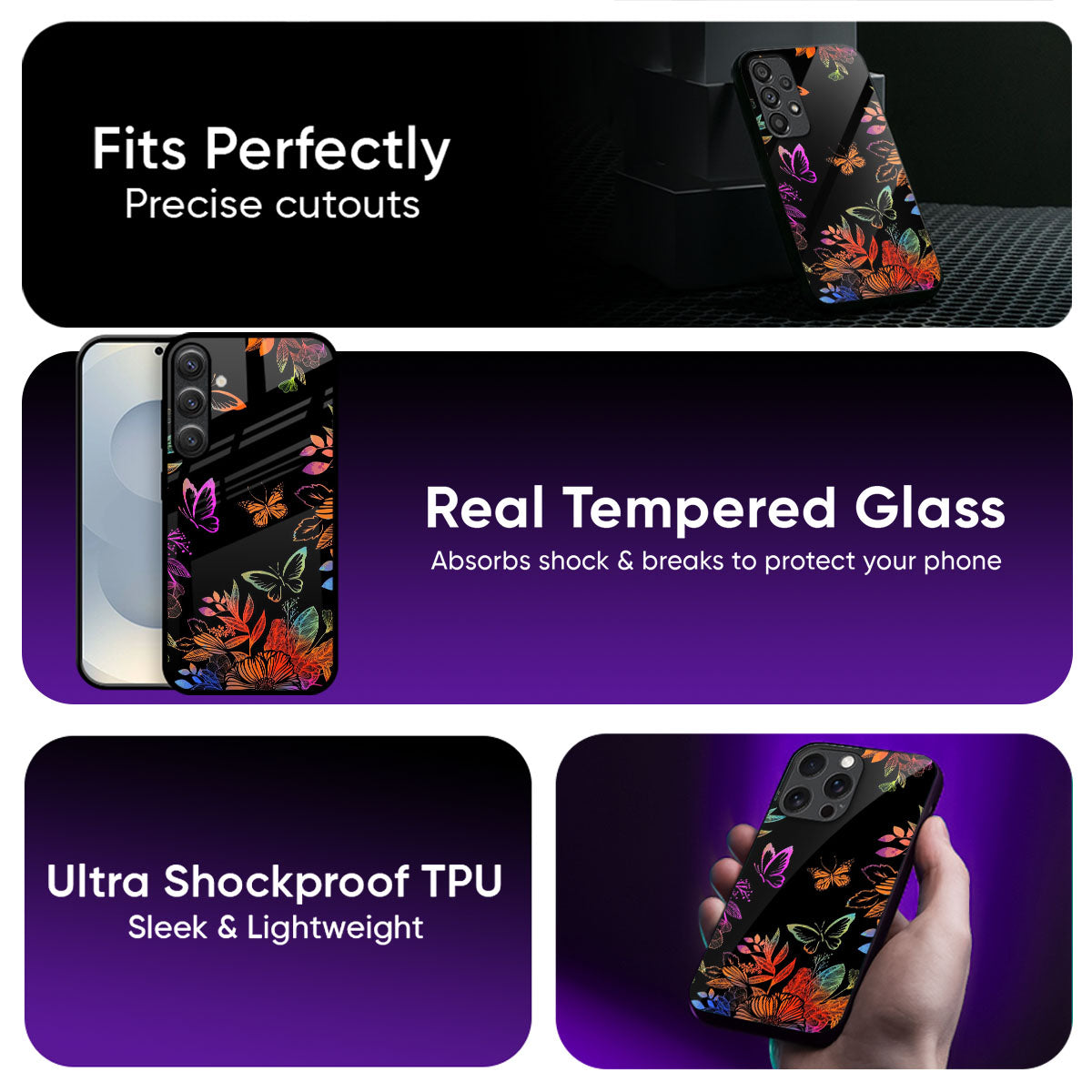 Rainbow Butterfly Metallic Glass Case