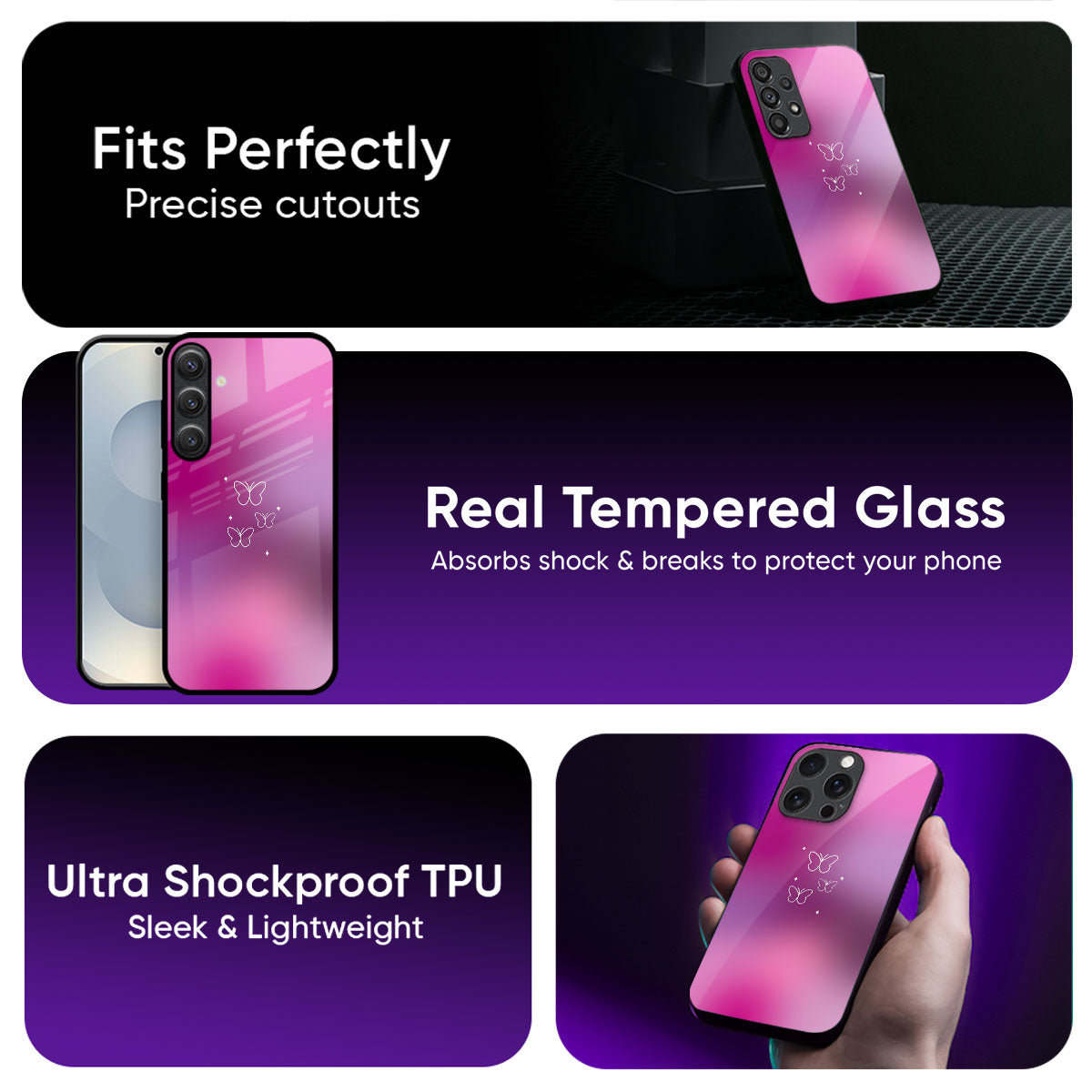 Pink & Purple Butterfly Glass Case
