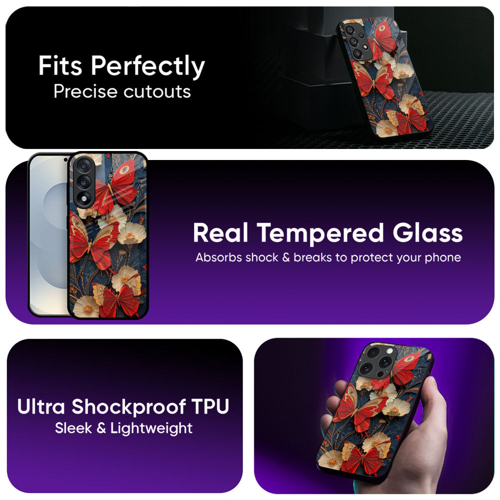 Red Butterfly Bloom Glass Case