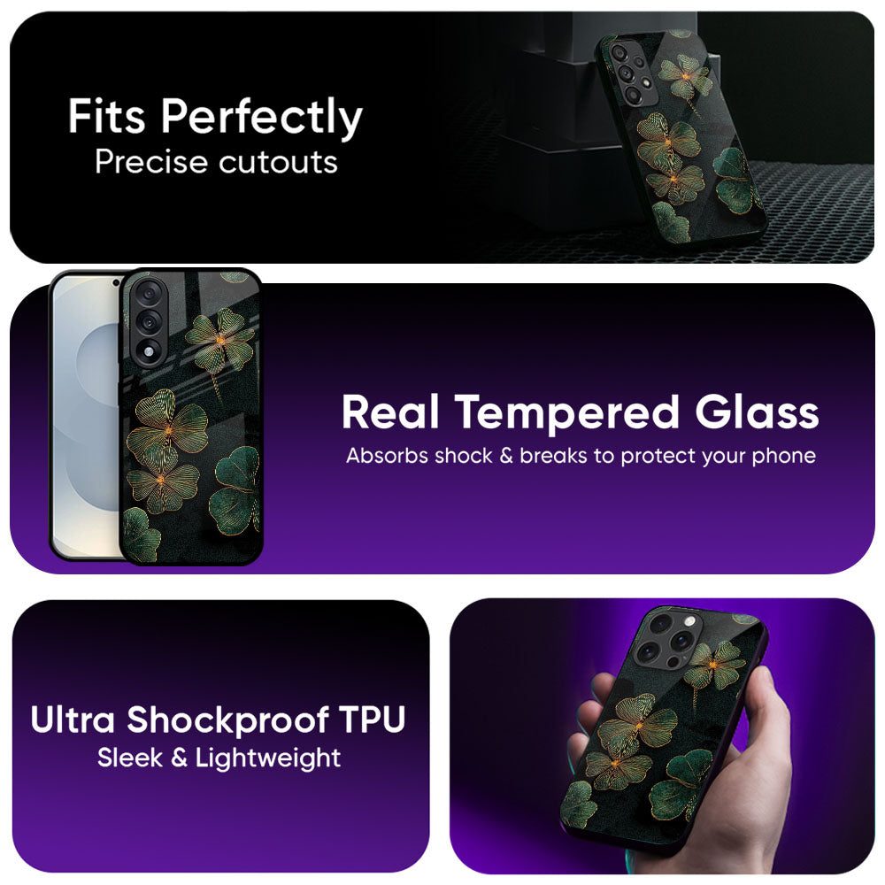Elegant Gold Bloom Glass Case