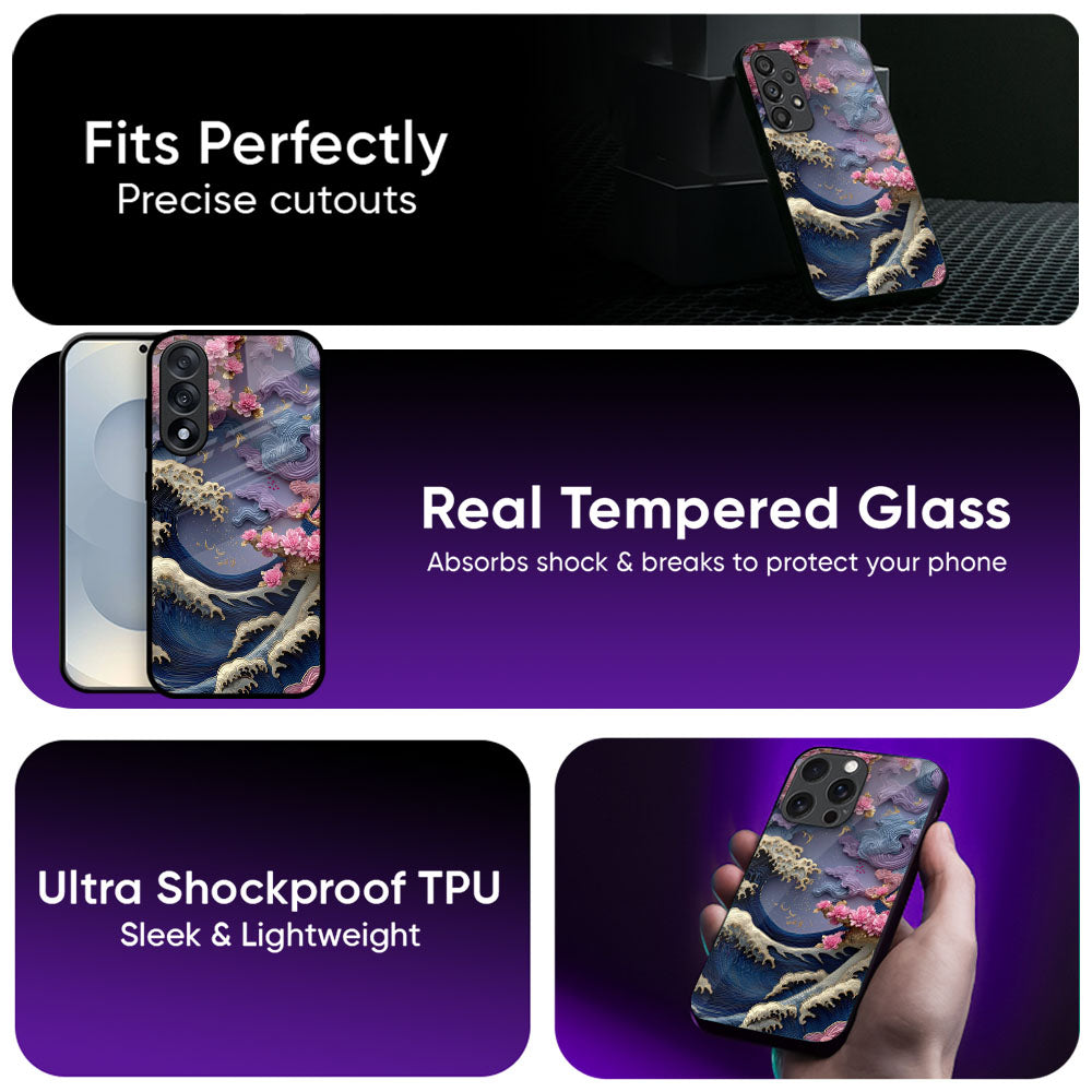 Wave & Pink Blossom Glass Case