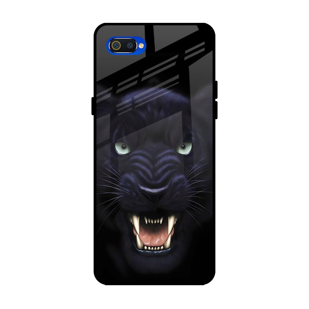 Angry Black Leopard Realme C2 Glass Back Cover Online