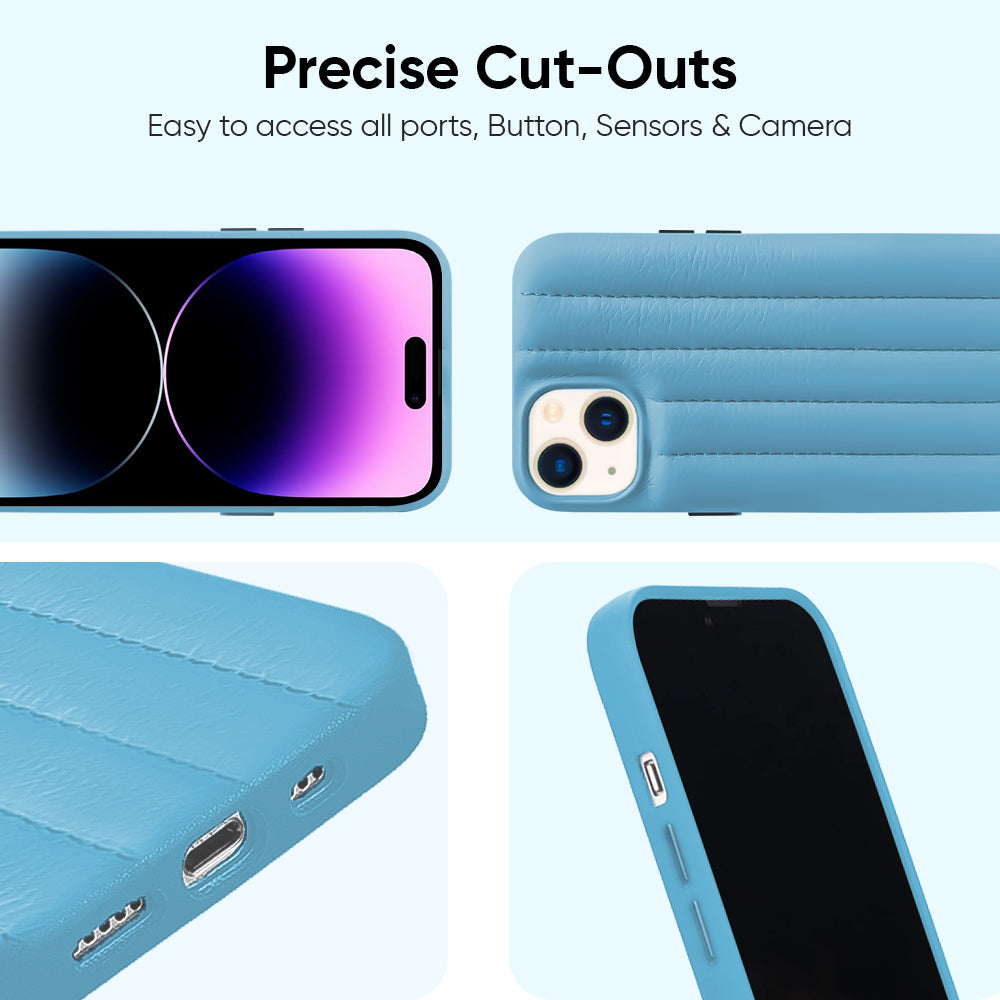 Sky Blue Stitch Leather Back Cover for iPhone