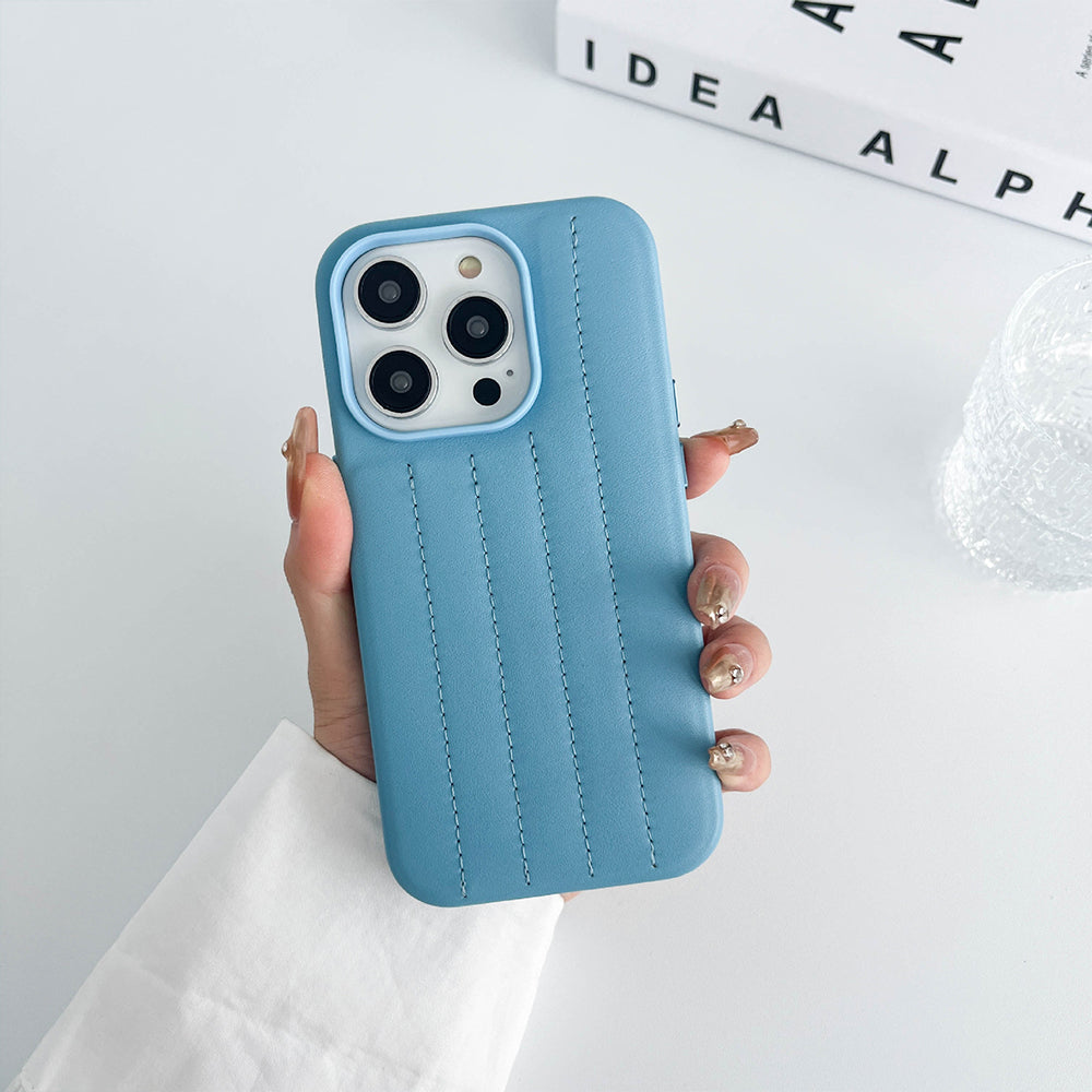 Sky Blue Stitch Leather Back Cover for iPhone