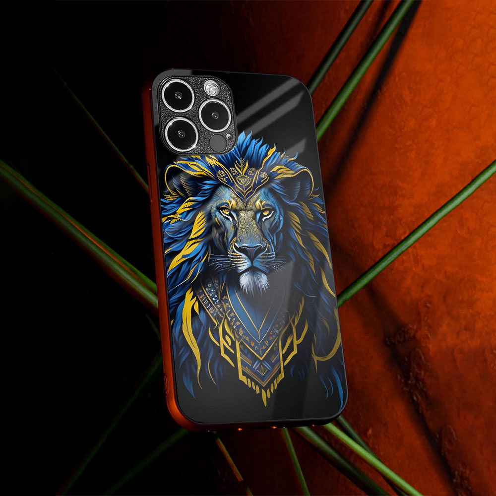 Blue Mustache Lion Glass Case