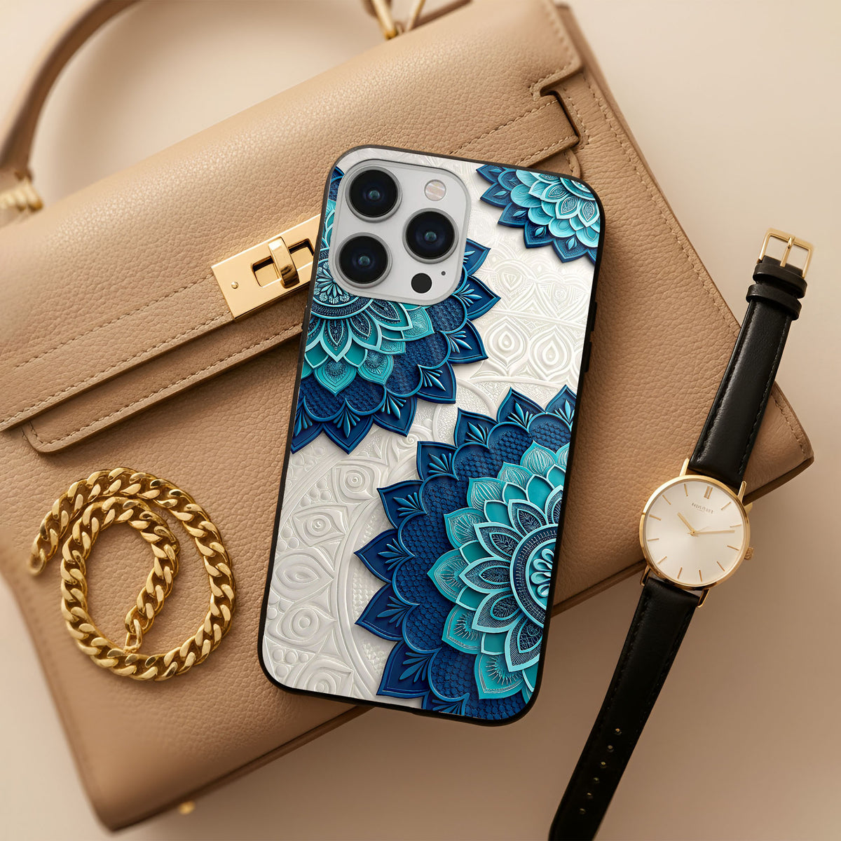 Teal Mandala Glass Case