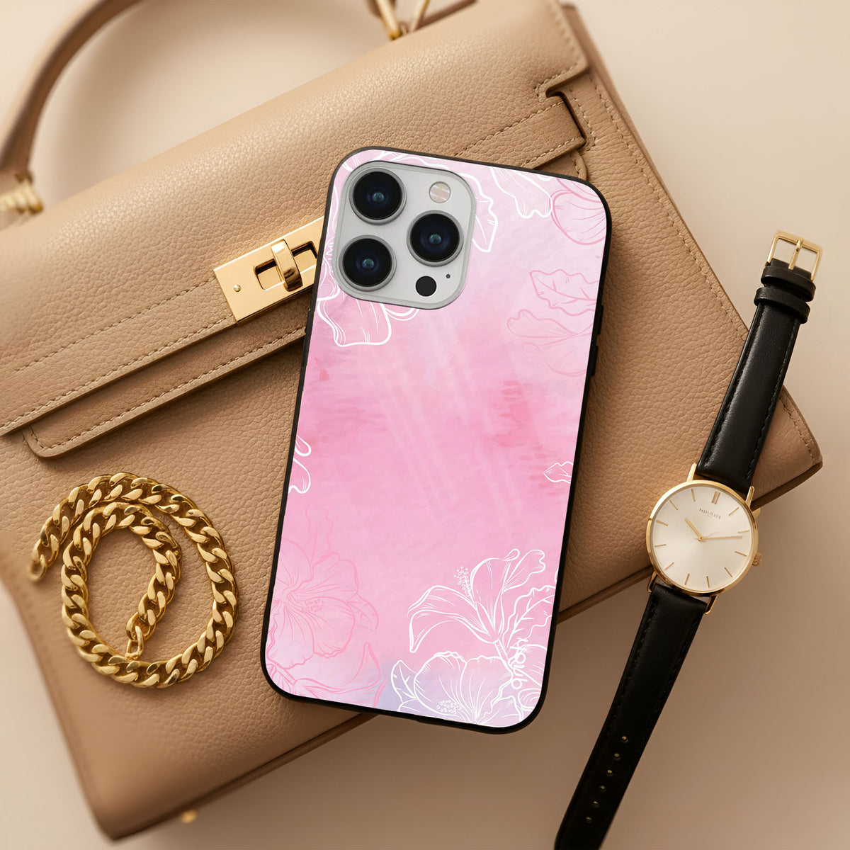 Watercolor Pink Floral Glass Case
