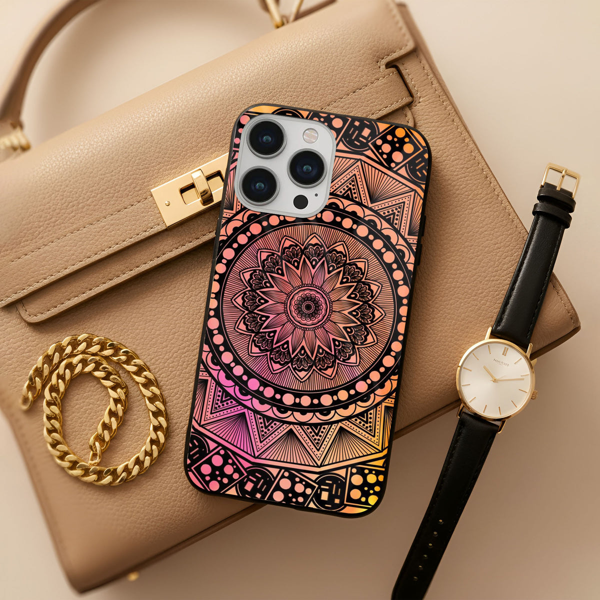 Floral Mandala Glass Case