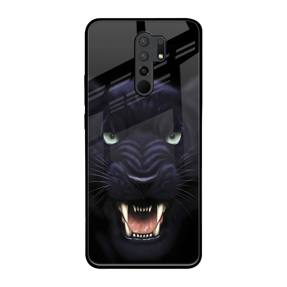 Angry Black Leopard Redmi 9 prime Glass Back Cover Online