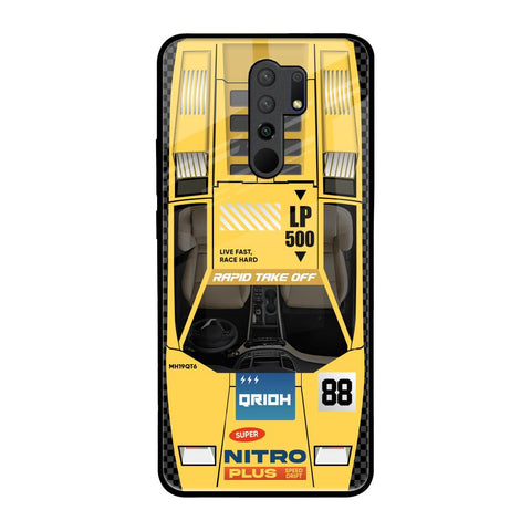 Yellow Racing Car Poco M2 Glass Back Cover Online