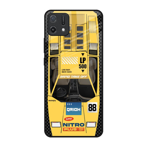 Yellow Racing Car Oppo A16K Glass Back Cover Online