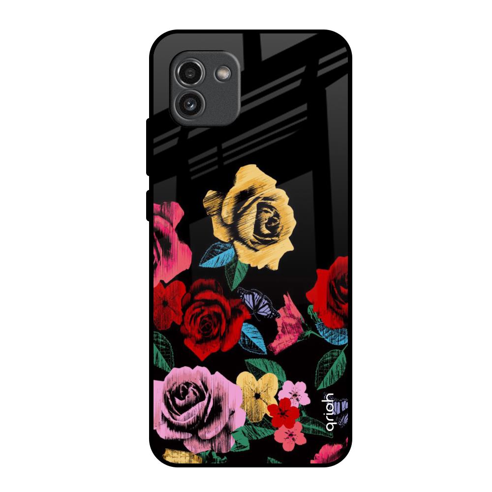 Floral Decorative Samsung Galaxy A03 Glass Back Cover Online